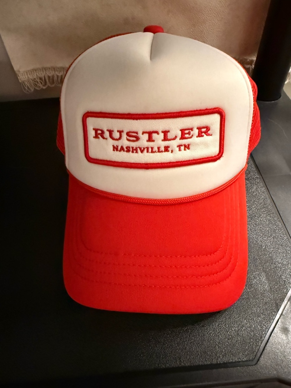 Rustler Red and White Embroidered Trucker Cap